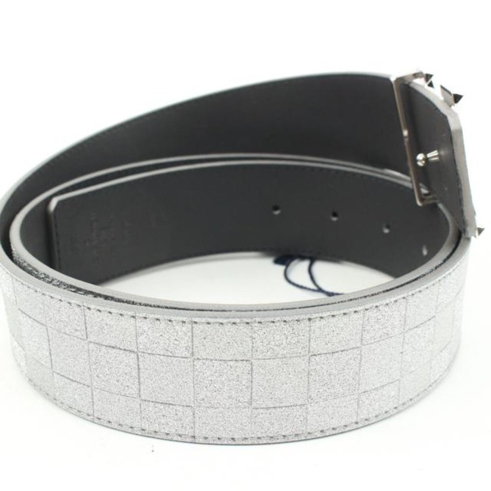 Louis Vuitton Glitter Silver Damier LV Pyramide 40mm Belt 37LV128S - Picture 5 of 12